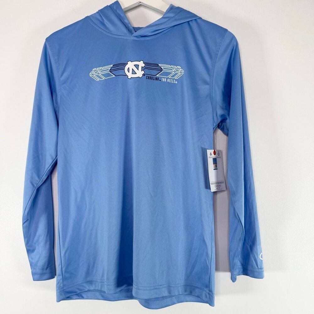 Champion Hooded Long Sleeve Shirt Carolina Tarheels Light Blue Kids US Size M (8